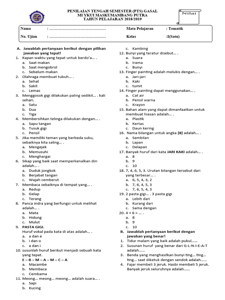 Tematik Kelas 1 Tema 1 Pdf