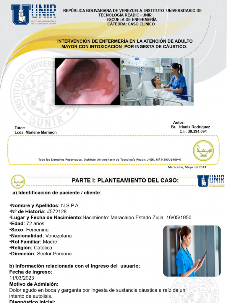 Presentacion de Diapositivas Sobre Caso Clinico de Ingesta de Caustico ...