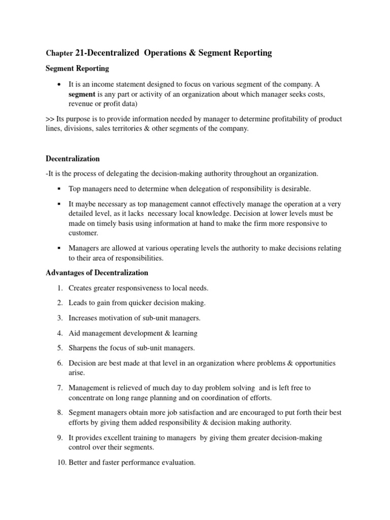 Chapter 21-Module 2 Decentralization and Segment Reporting | PDF ...
