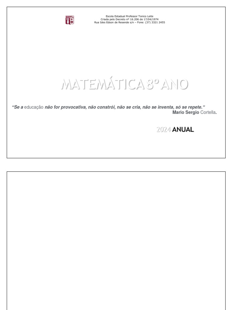 Matemática - 8 Ano - Plano de Curso 2024 | PDF | Equações | Geometria