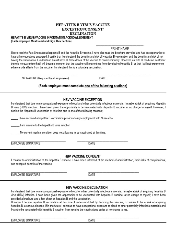 Hepatitis B Vaccine Consent and Declination | PDF | Hepatitis B | Hepatitis