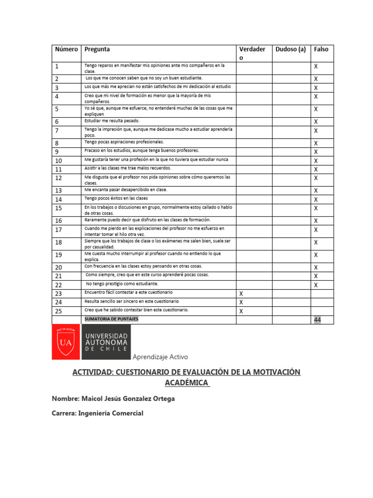 Cuestionario para Medir Motivación Maicol Gonzalez. | Descargar gratis ...