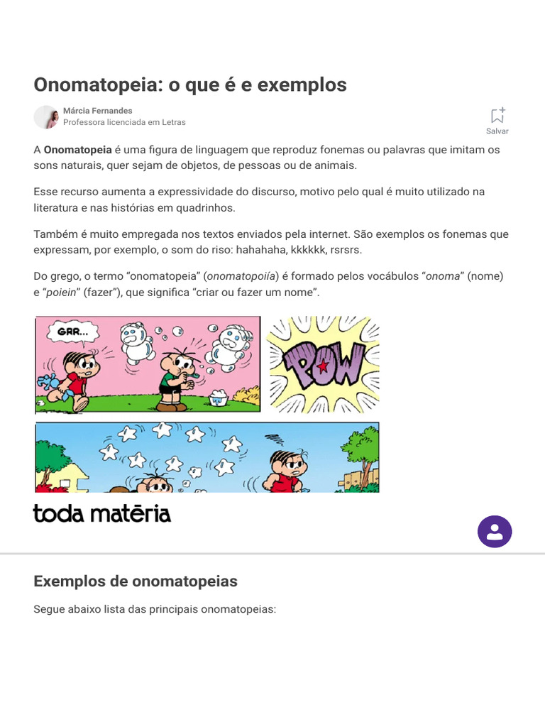 Onomatopeia: Definição e Exemplos | PDF | Linguística