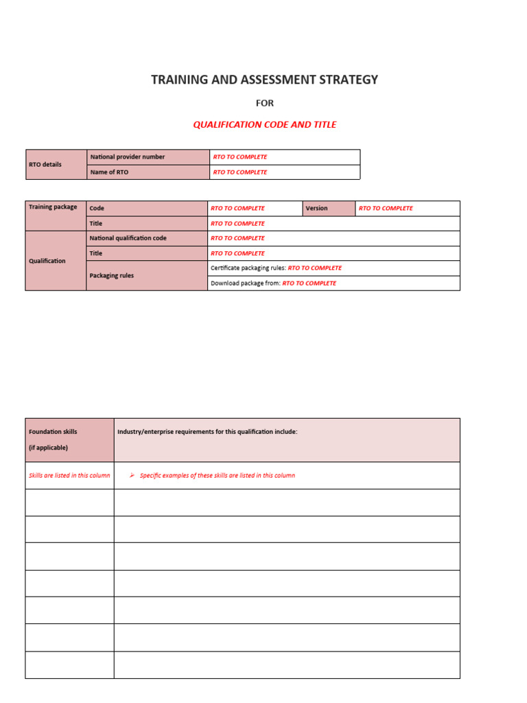 Training and Assessment Strategy Template V5 0 PDF Educational