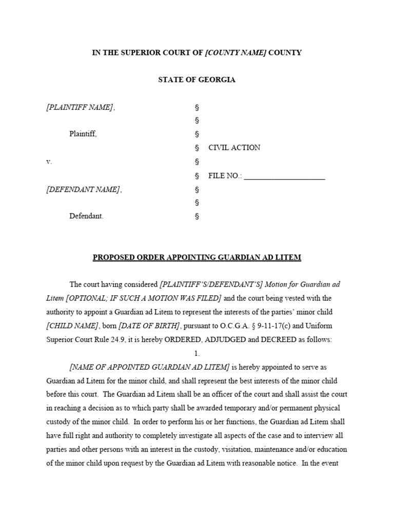 10 019ProposedGALOrder | PDF | Legal Guardian | Contact (Law)