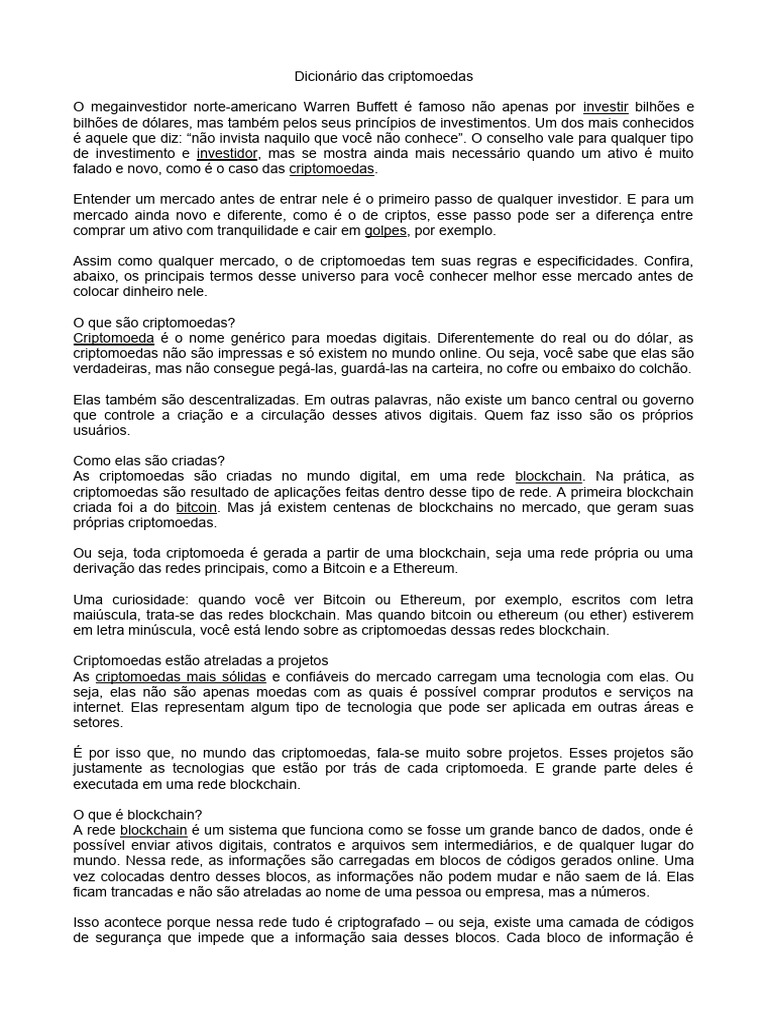 Dicionário de Criptos | PDF | Bitcoin | Criptomoeda