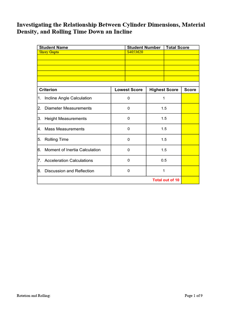Lab 1 - Rotation and Rolling - Laboratory Report - 2024-5 | PDF ...