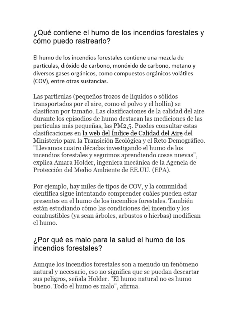 Composición y riesgos del humo forestal | PDF | Ozono | Fuego fatuo