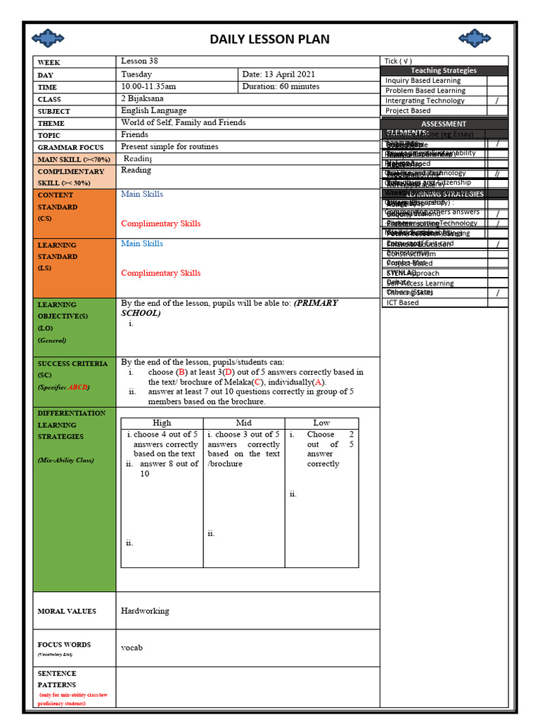 Lesson Plan template | PDF | Lesson Plan | Human Communication