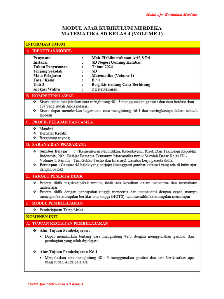 Modul Matematika Kelas 4 | PDF | Karier & Perkembangan