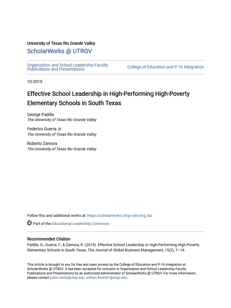 Effective Leadership in High-Poverty Schools | PDF | Leadership | Behavioural Sciences
