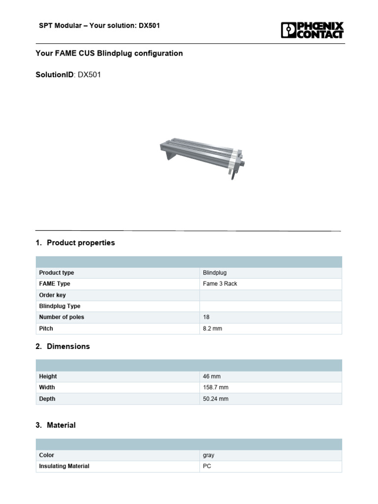 FAME CUS Blindplug DX501 Specifications | PDF