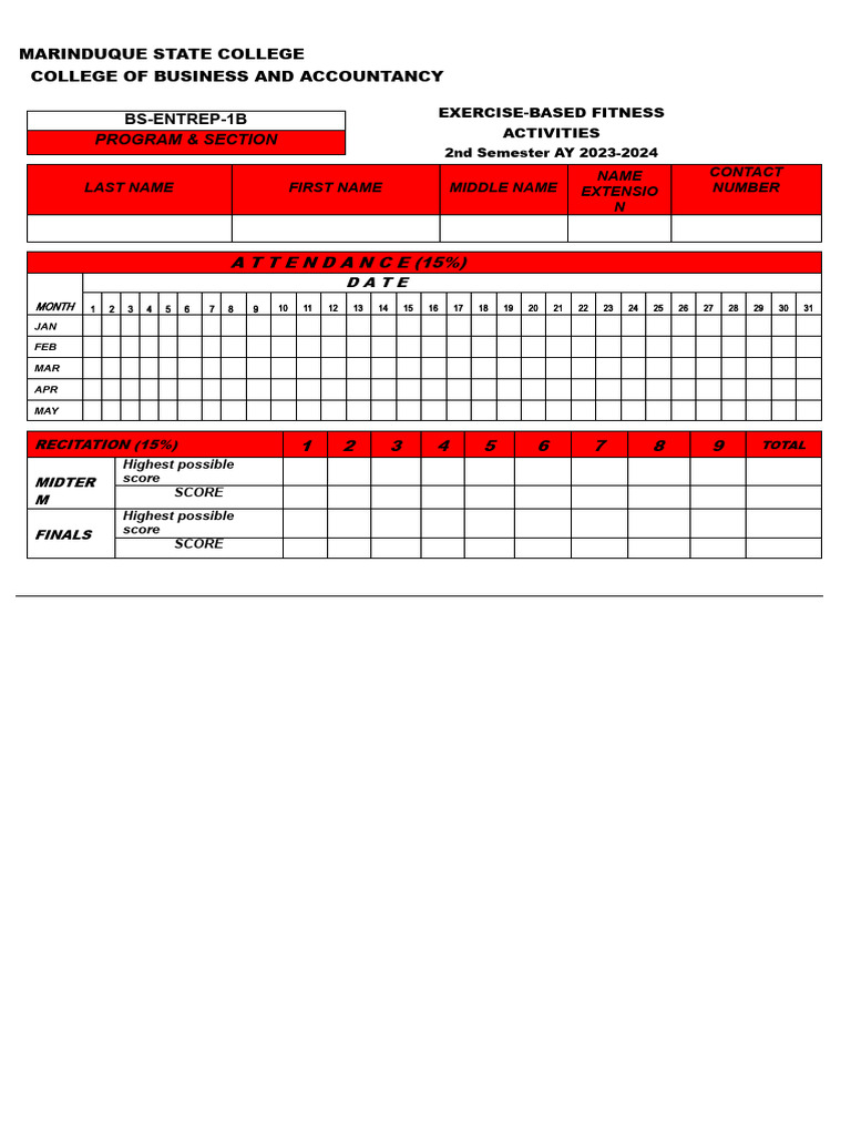 Marinduque State College Attendance and Grading Template | PDF