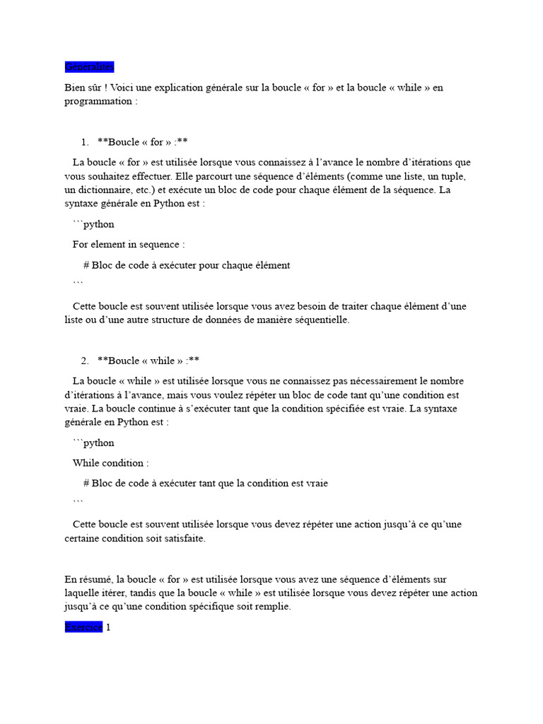 Boucles "for" et "while" en Python | PDF | Structure de contrôle ...