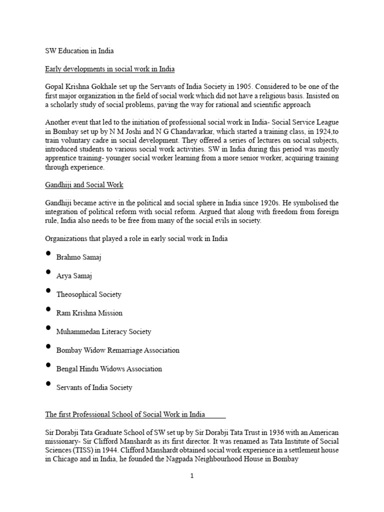 History of Social Work Education in India | PDF | Social Work | Mahatma ...