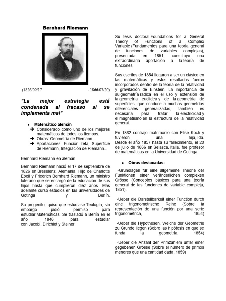 Bernhard Riemann | PDF | Física Matemática | Geometría