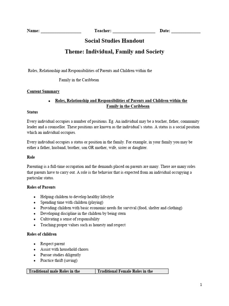 Caribbean Family Roles and Responsibilities | PDF | Divorce | Marriage