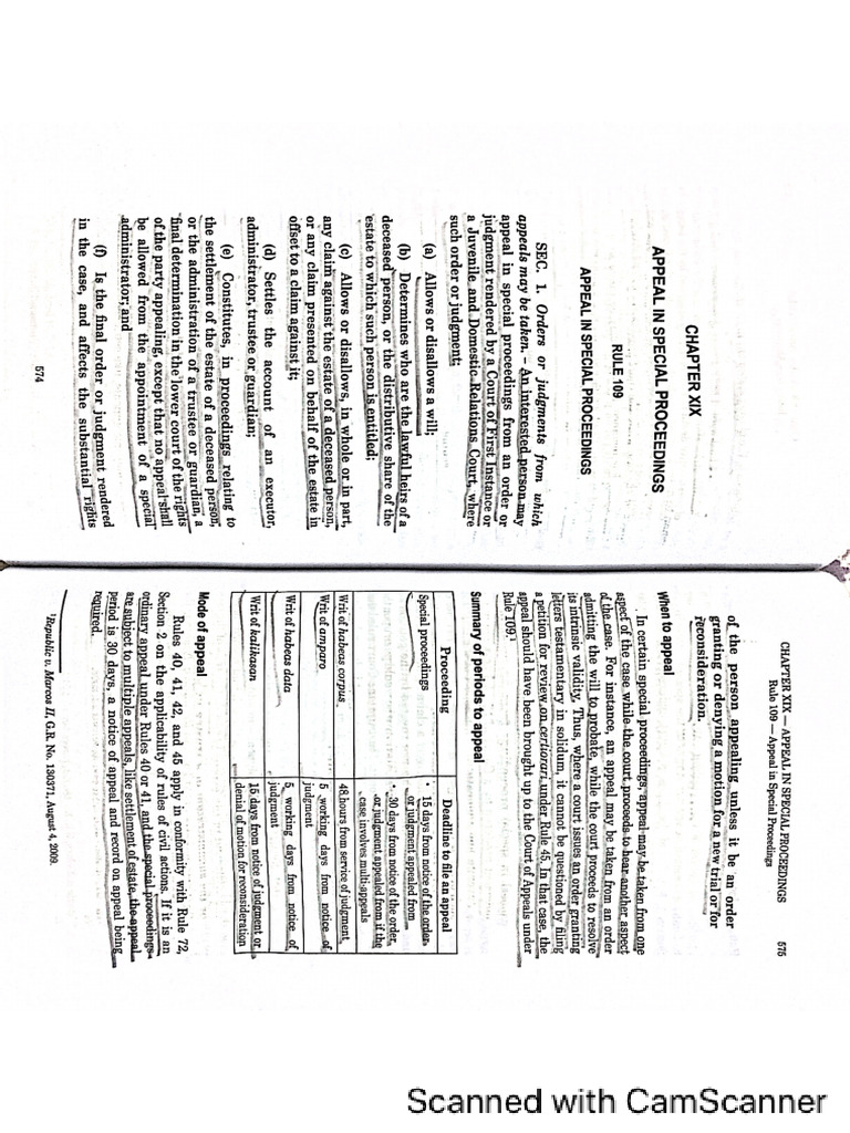 Rule 109 Appeal in Special Proceedings | PDF