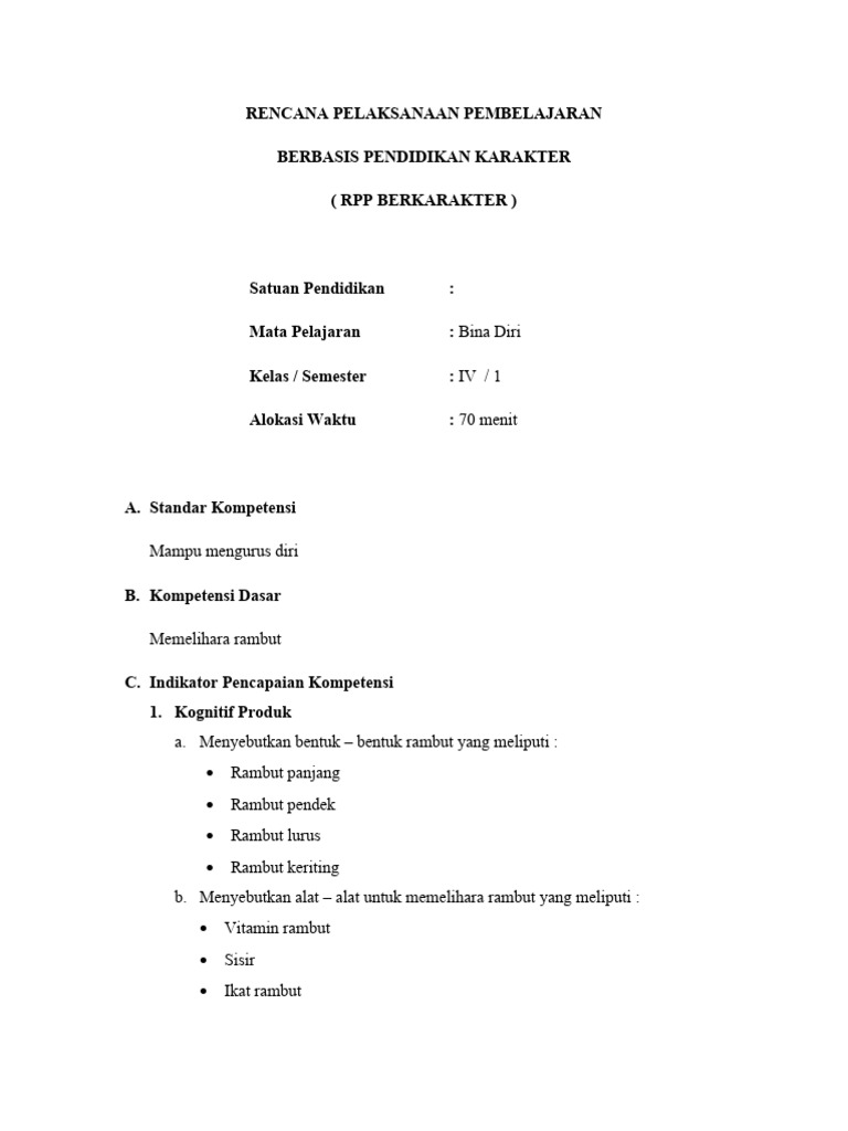 RPP Pembelajaran Memelihara Rambut | PDF | Sains & Matematika