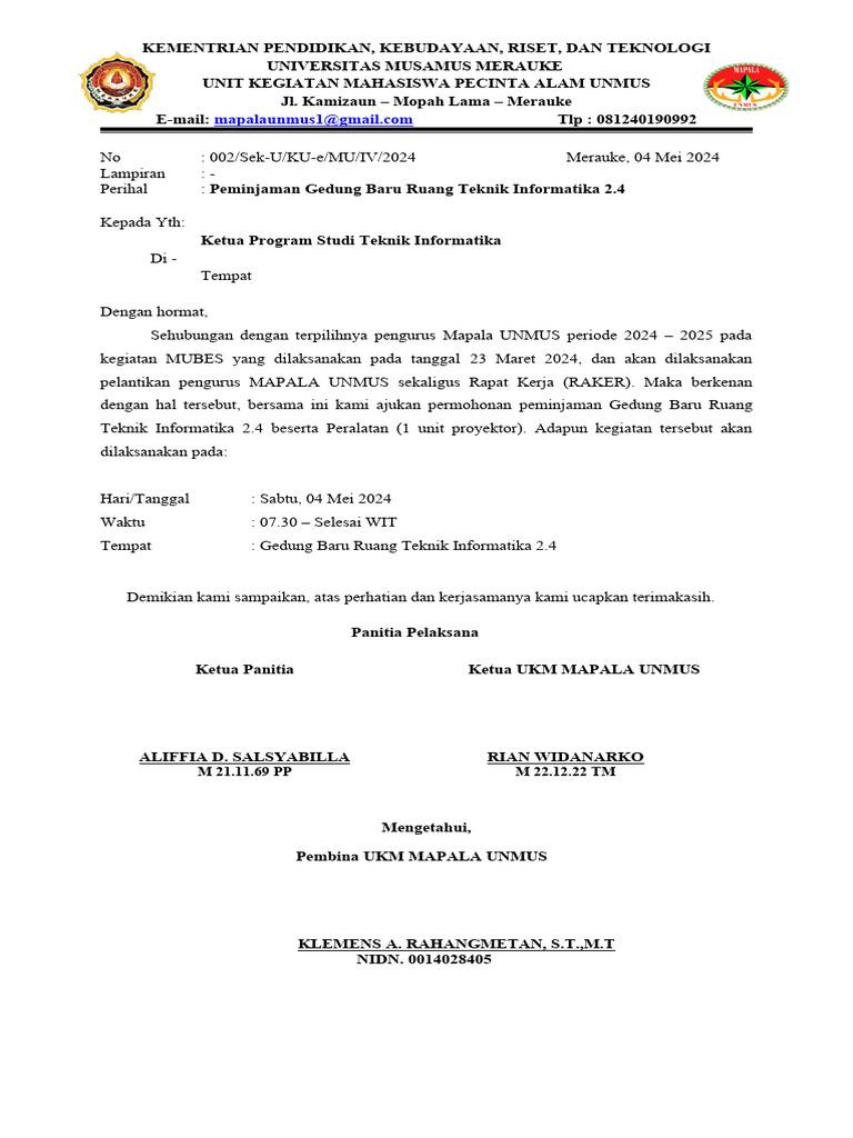 Surat-Surat Kegiatan Pelantikan Dan Raker | PDF