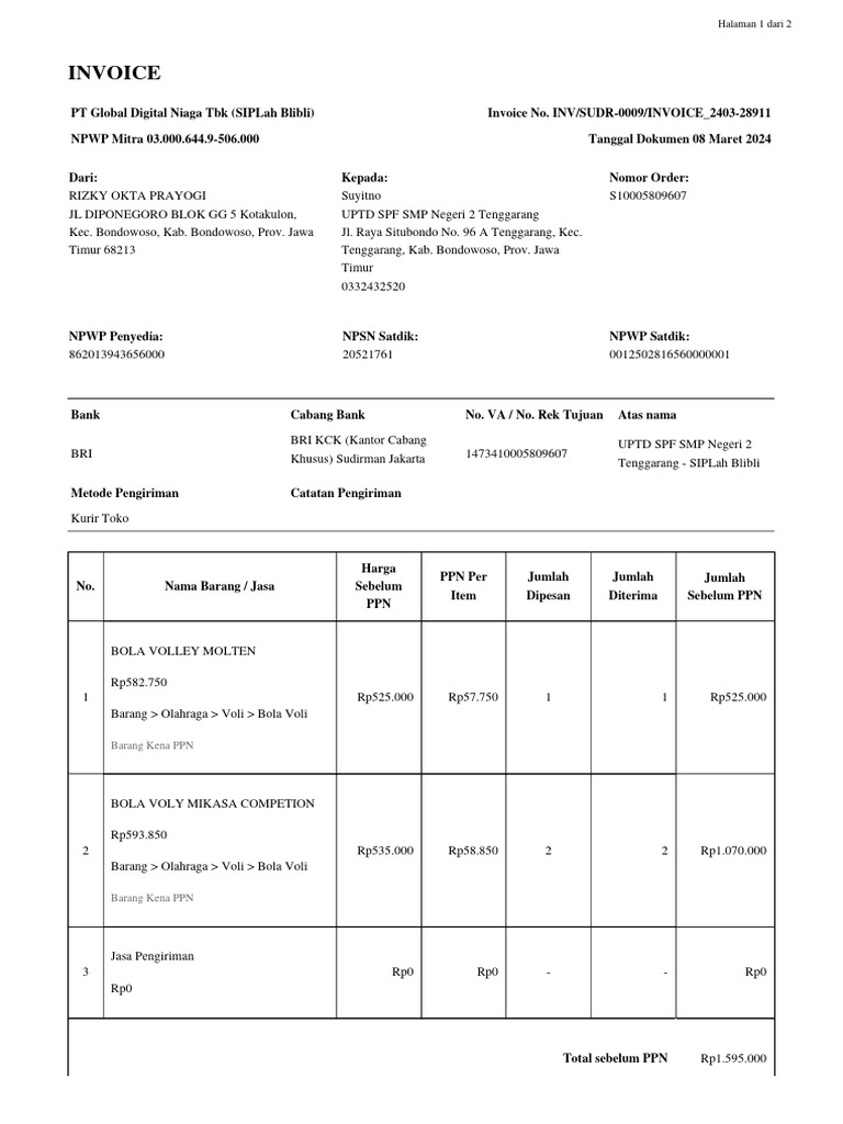 Payment Invoice S10005809607 | PDF