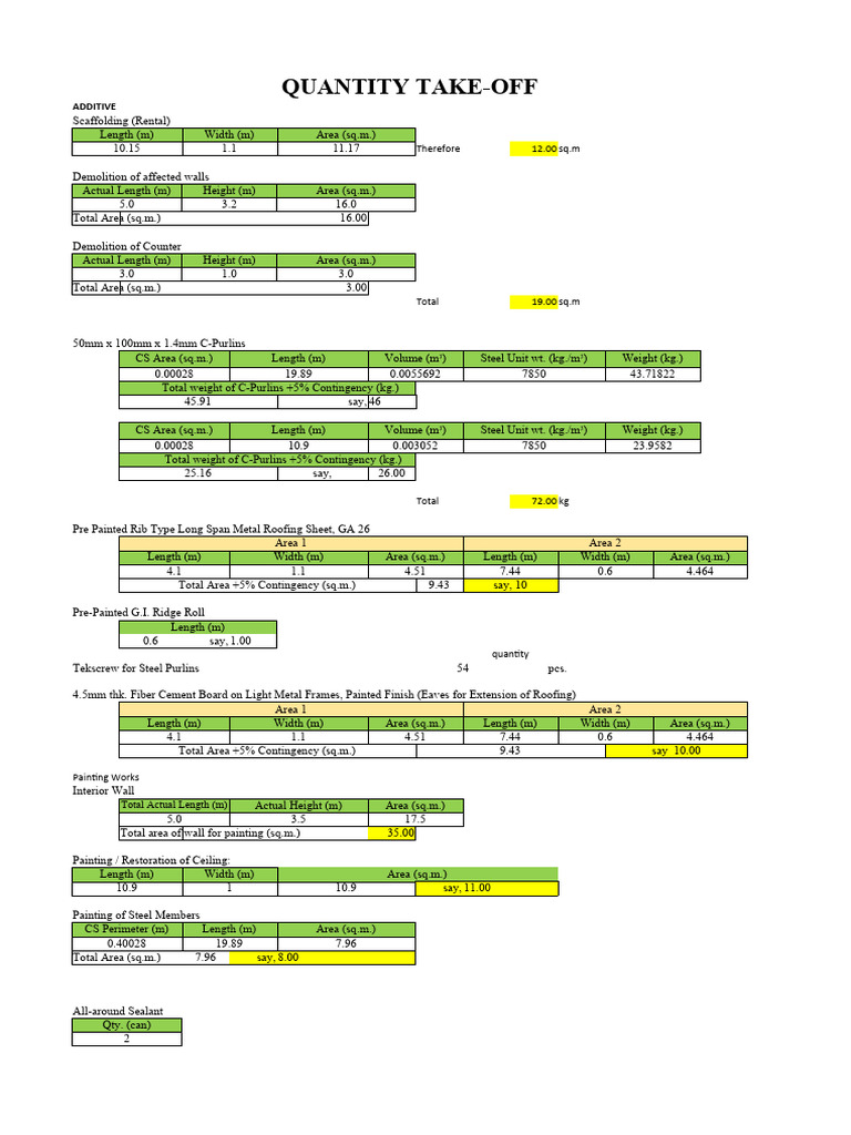 Quantity Take-Off for Construction Project | PDF | Wall | Length