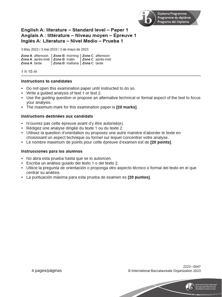 IB English A SL Paper 1 Guide | PDF