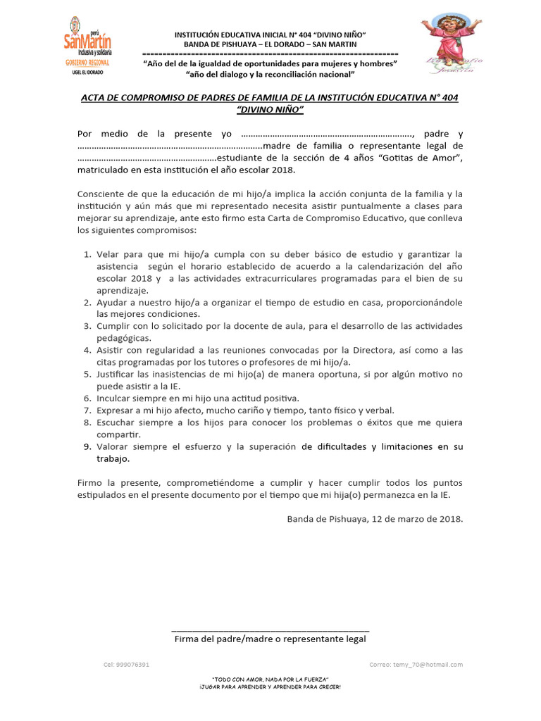 Acta de Compromiso de Padres de Familia - 1 | PDF | Escuelas | Aprendizaje