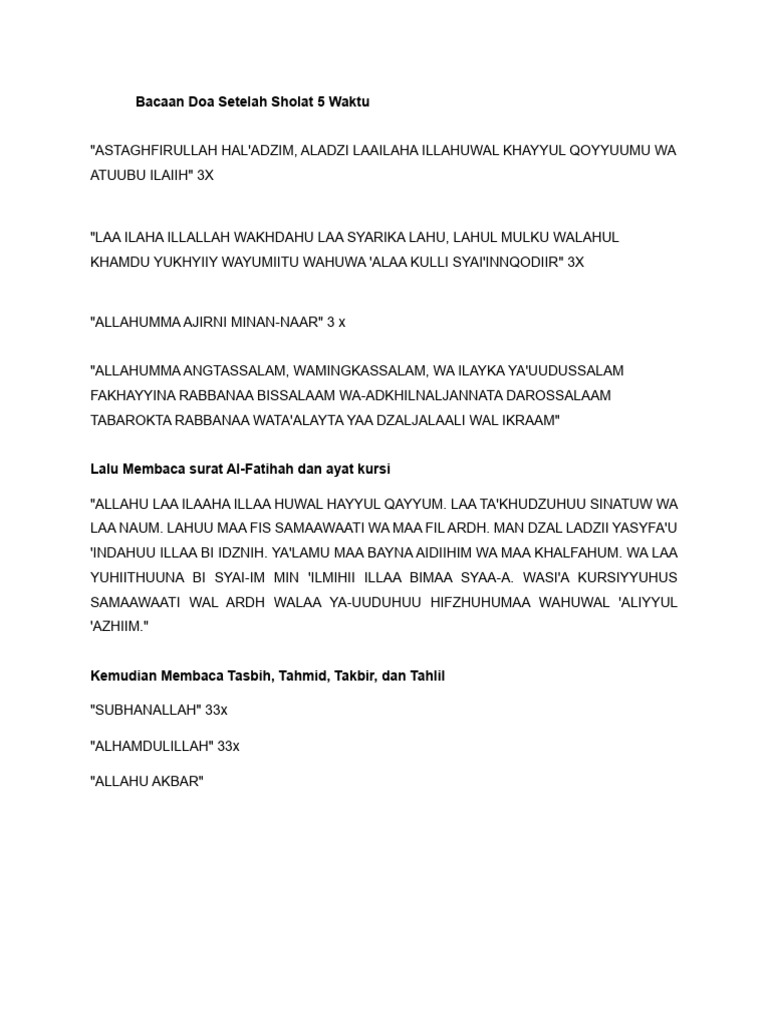 Bacaan Doa Setelah Sholat 5 Waktu Pdf