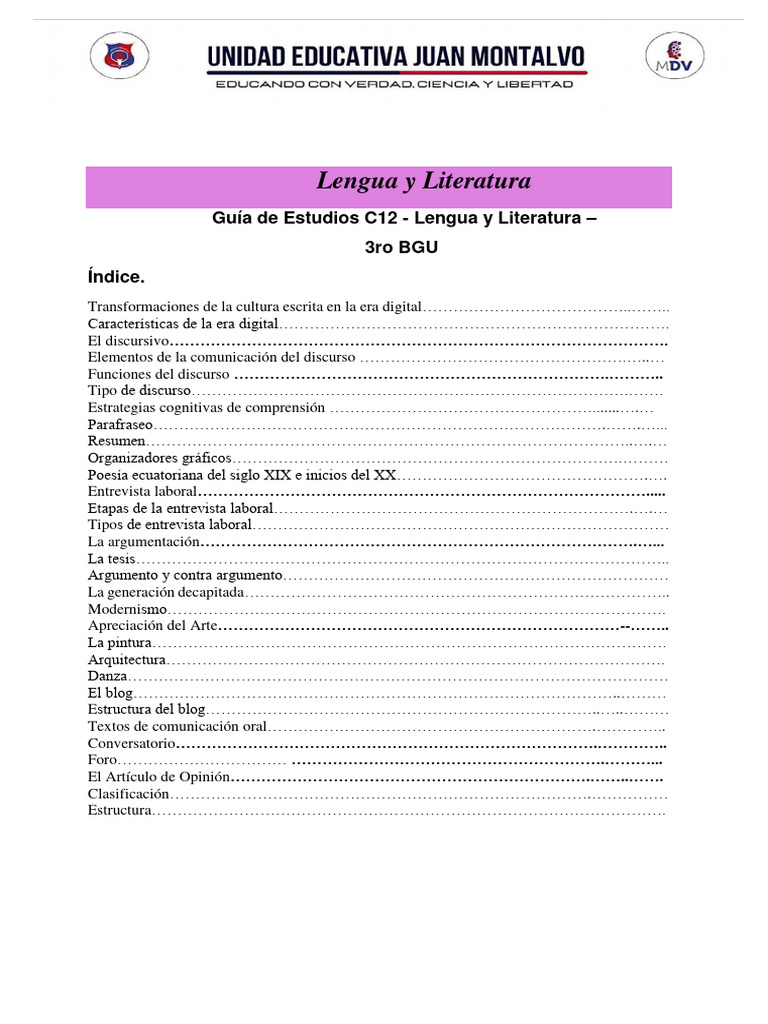 Guia de Estudios C12 Lengua y Literatura 1ro BGU | PDF | Tecnología de ...