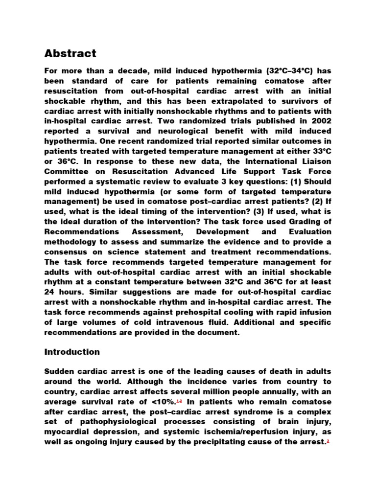 Targeted Temperature Management Post-Cardiac Arrest | PDF | Cardiac ...