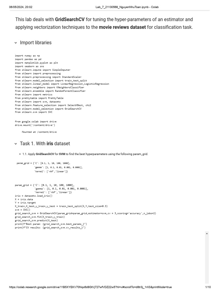 Hyperparameter Tuning with GridSearchCV | PDF | Support Vector Machine ...