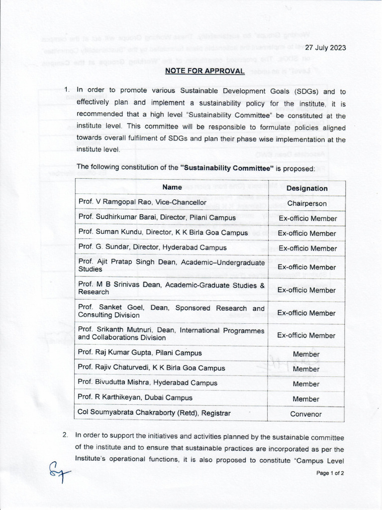 Sustainability Committee Notification | PDF
