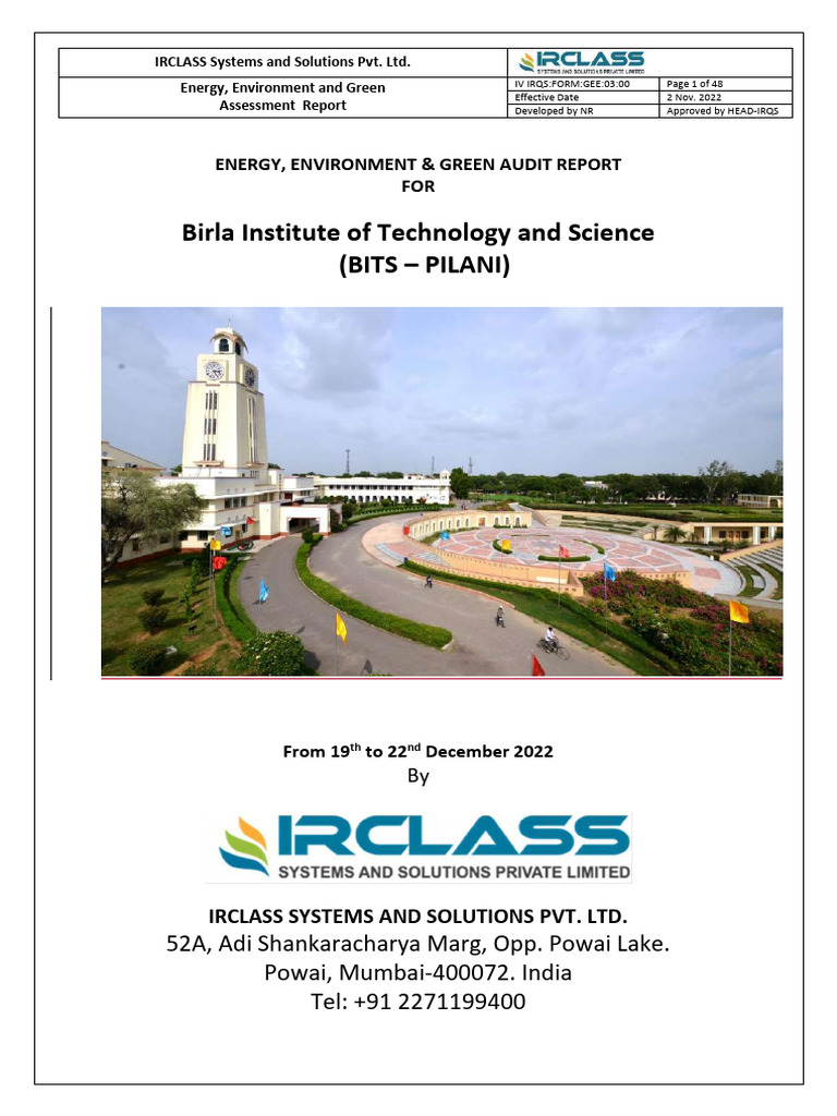 BITS Pilani Energy Environment Green Assessment Report 2022 23 | PDF ...