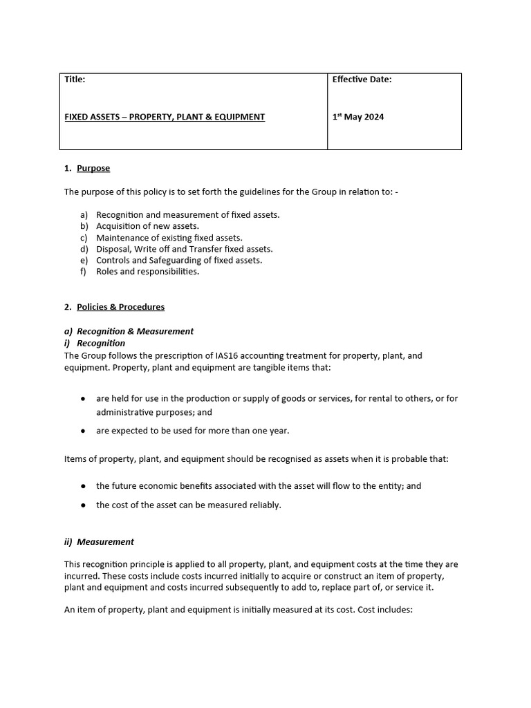 Fixed Assets Accounting Guidelines | PDF | Depreciation | Fixed Asset