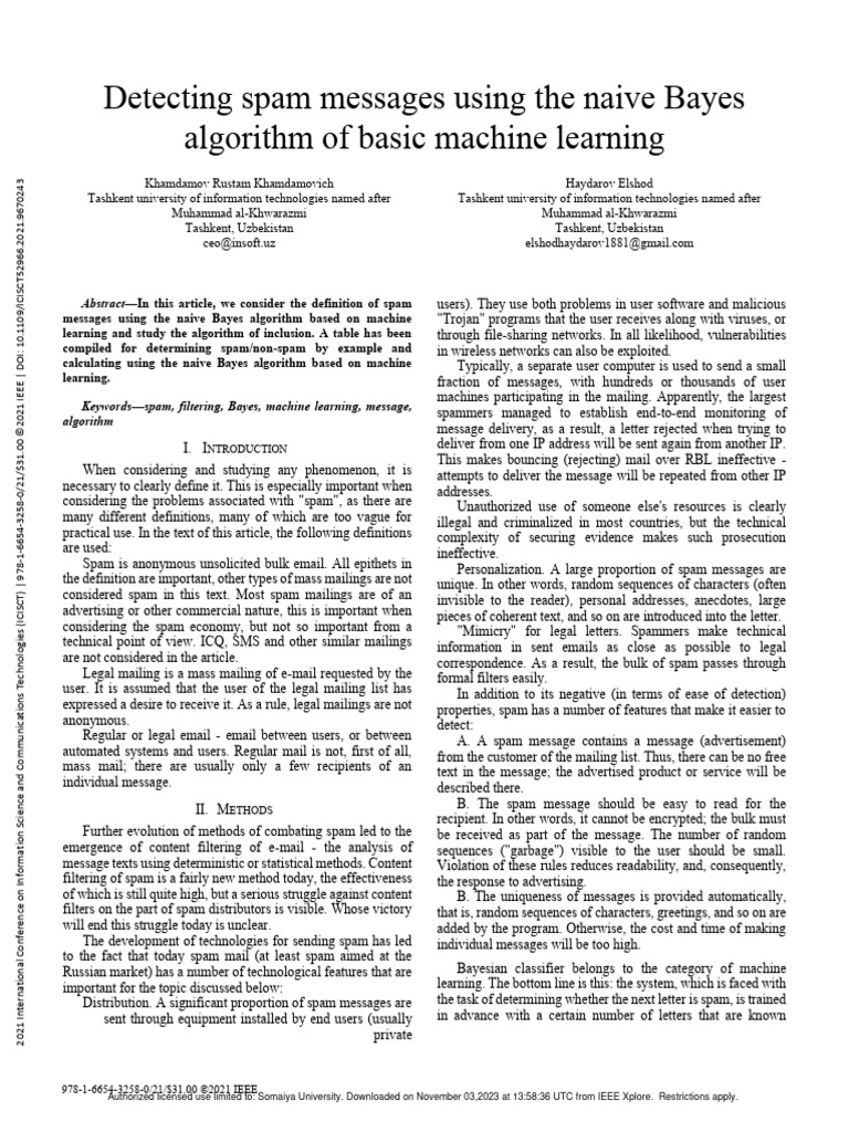 Detecting Spam Messages Using The Naive Bayes Algorithm of Basic ...