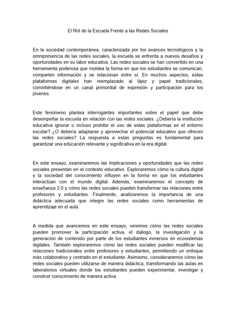 Redes Sociales en la Educación Actual | PDF | Enseñando | Servicio de ...