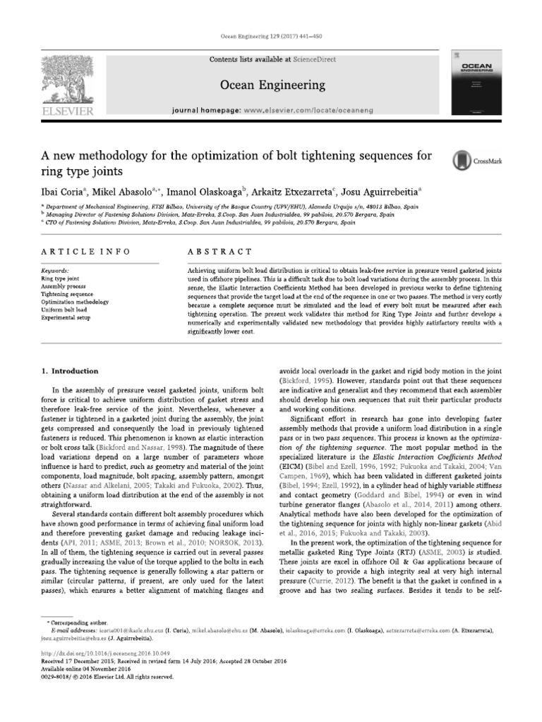 1 - A New Methodology For The Optimization of Bolt Tightening Sequences ...