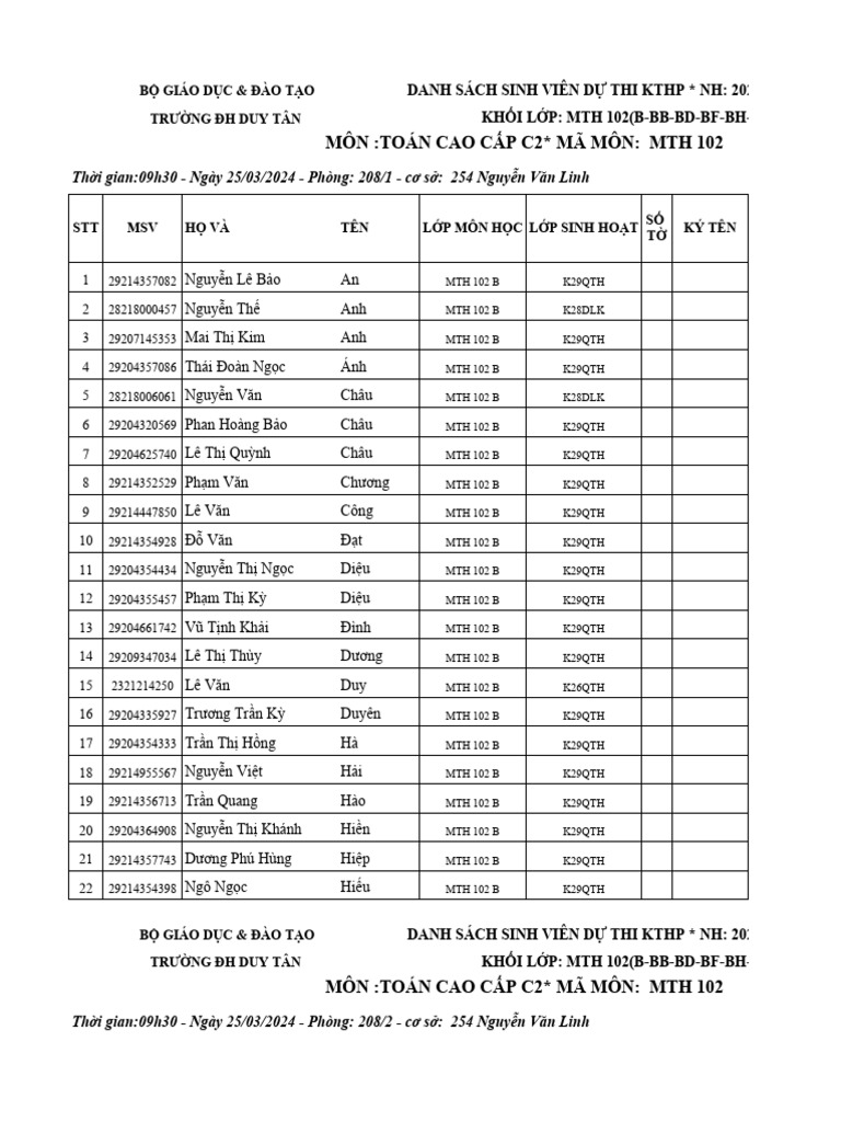 Toán Cao Cấp C2 - MTH 102 (B-BB-BD-BF-BH-BJ-P-X) | PDF