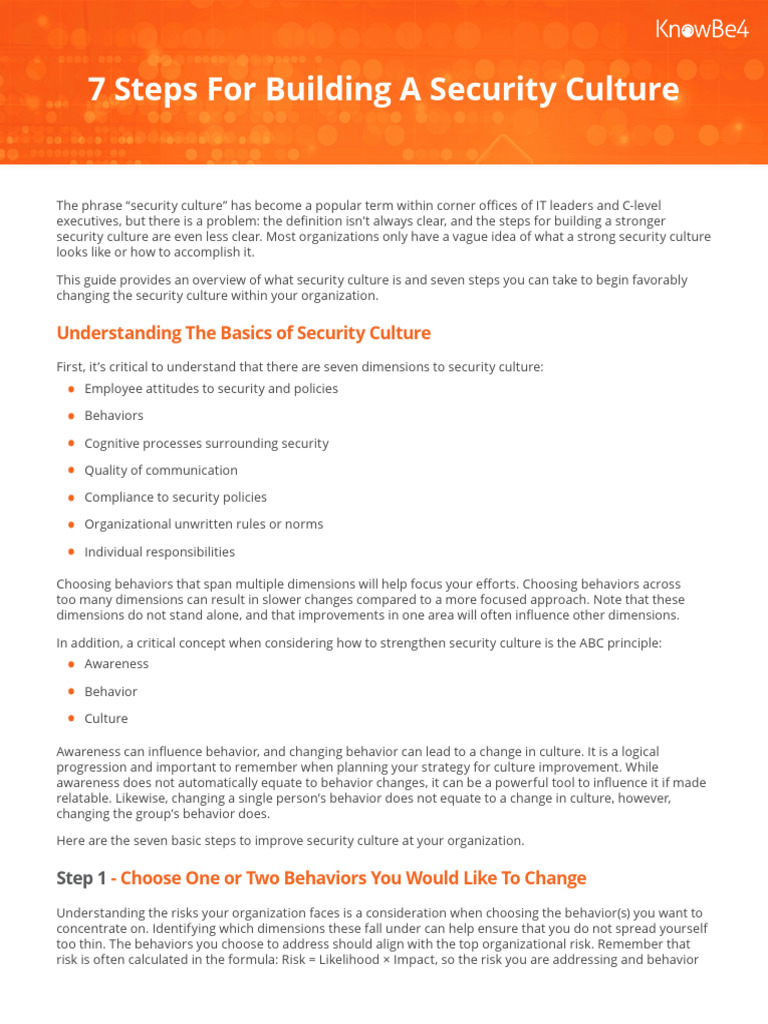 7 Steps to Enhance Security Culture | PDF | Goal | Risk