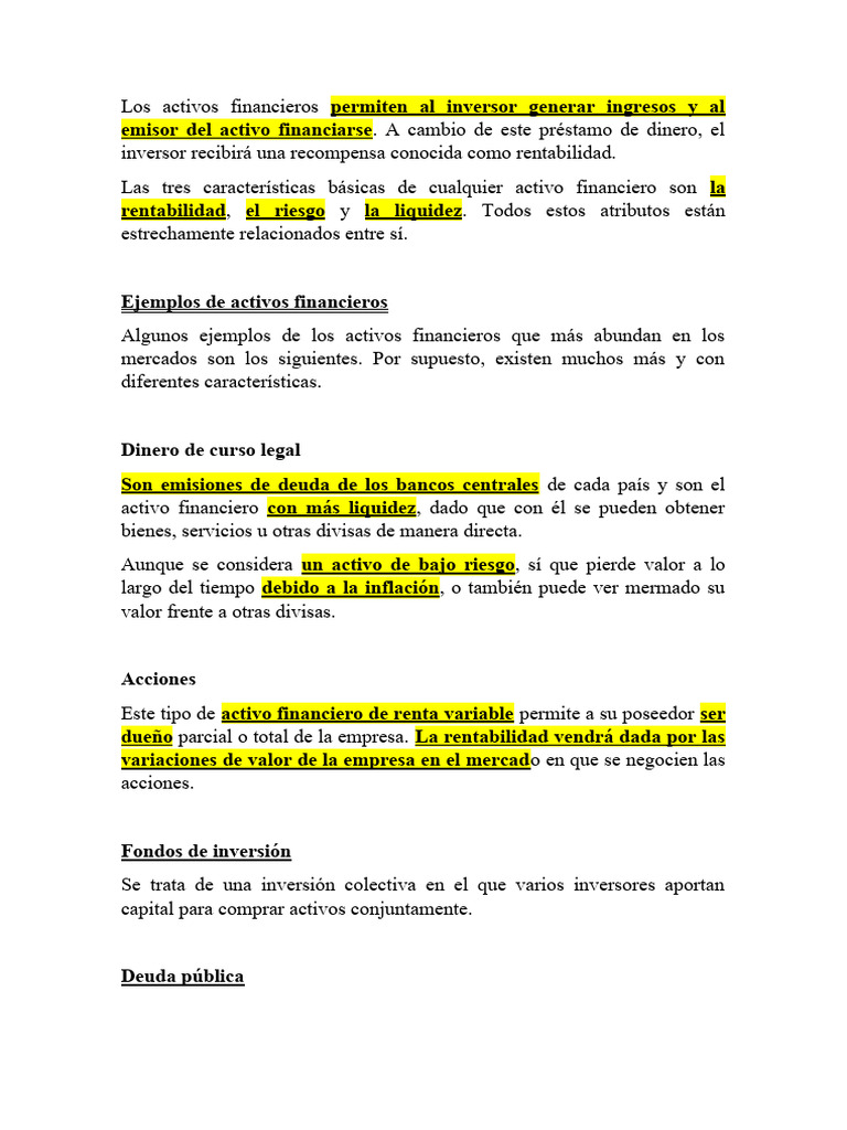 Características y Ejemplos de Activos Financieros | PDF | Renta Fija ...