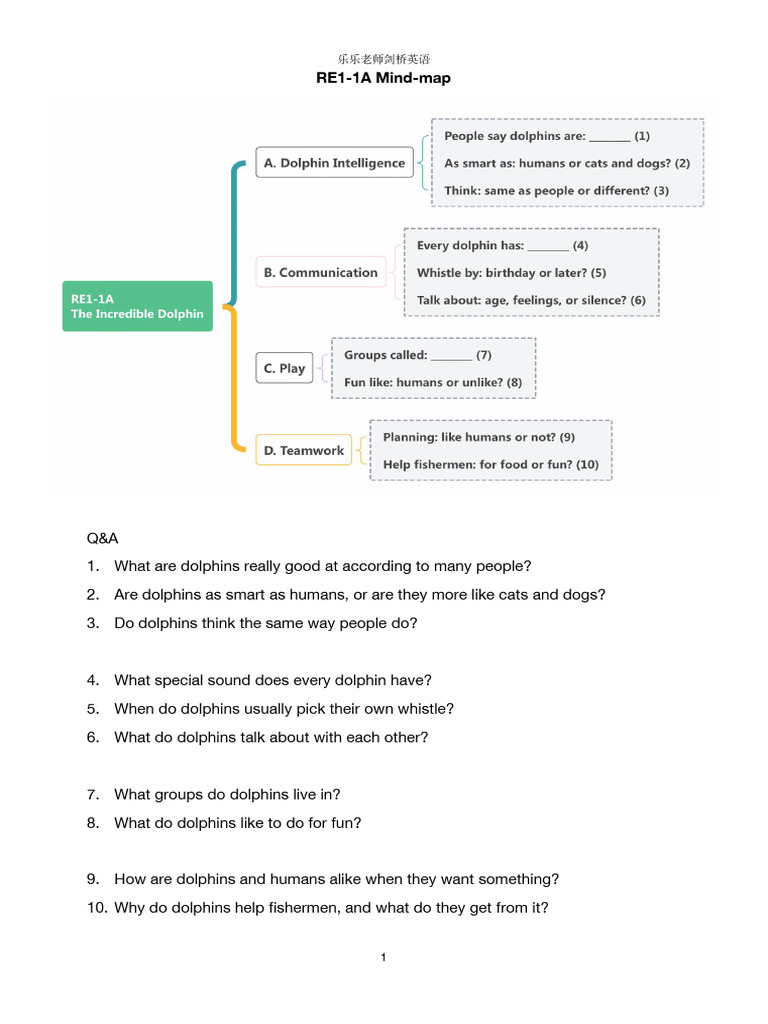 RE1-1A Mindmap+补充练习 | PDF | Dolphin