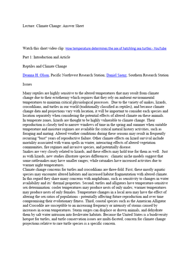 Reptile Vulnerability to Climate Change | PDF | Sea Turtle | Reptile