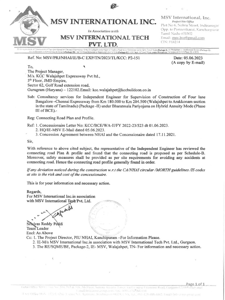 Connecting Road Plan & Profile Signed | PDF