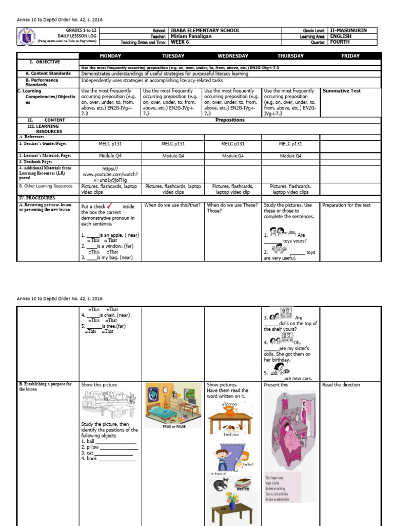 Q4-English-Week 6 | PDF | Noun | Preposition And Postposition
