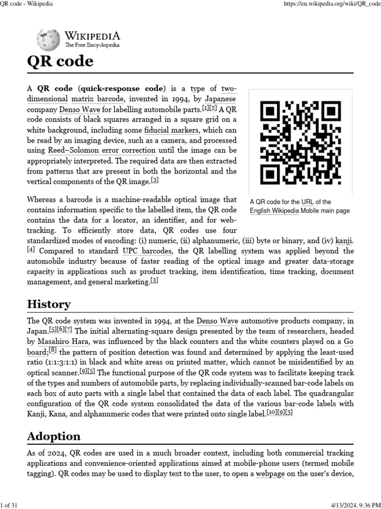 QR code - Wikipedia | PDF | Qr Code | Barcode