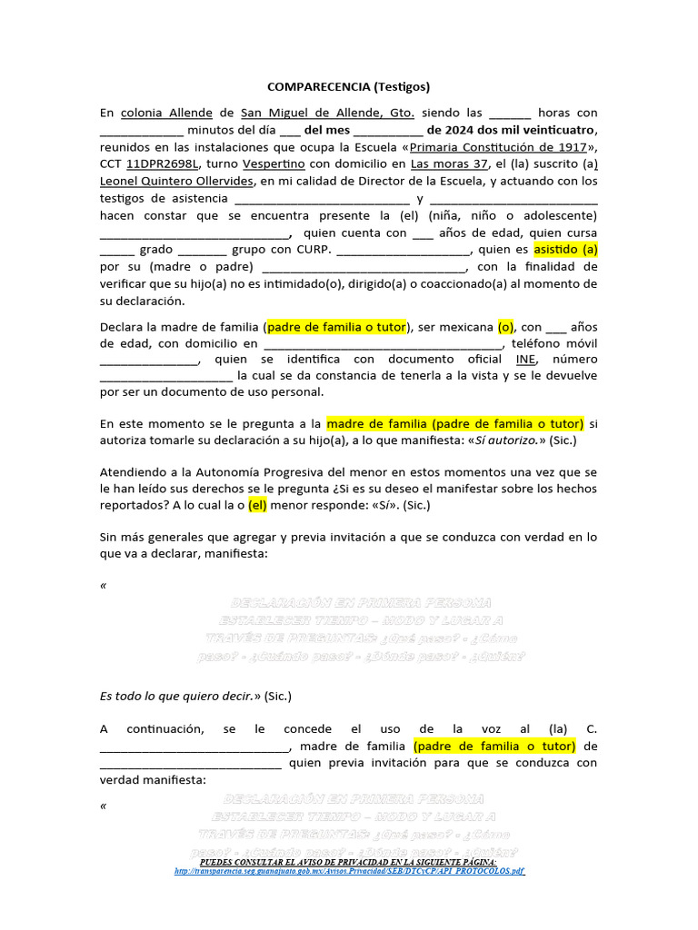 Comparecencia de Testigos en Escuela | PDF