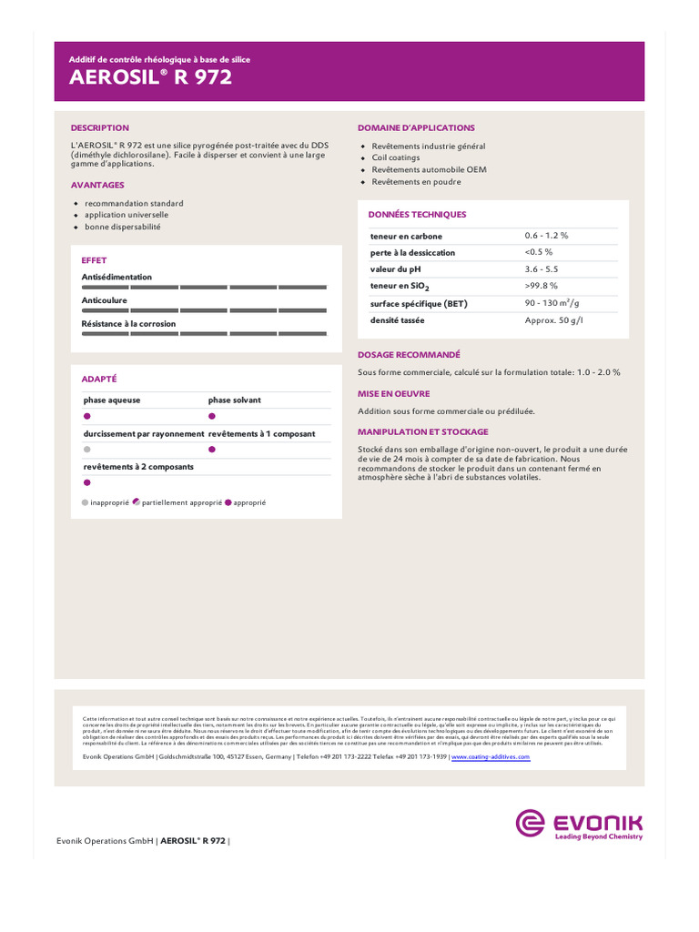 Aerosil R 972 Tds FR FR Tds PV 52043842 FR FR World | PDF | Matériaux