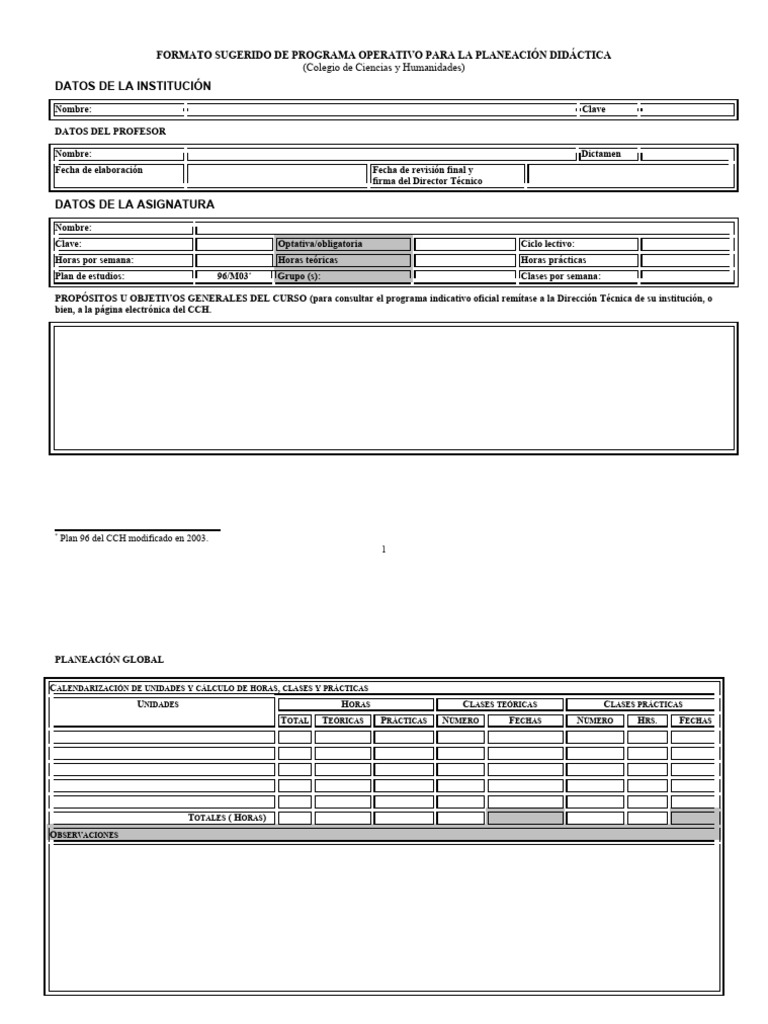 Formato Planeación Didáctica CCH | PDF | Plan de estudios | Evaluación