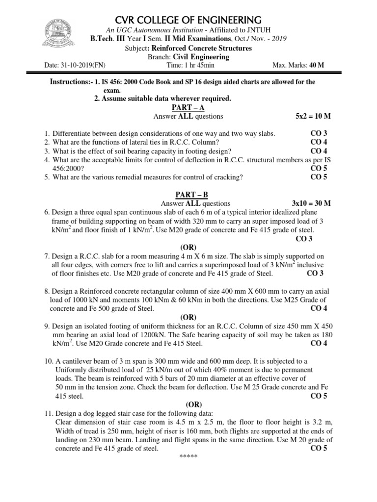 RCS OLD QUESTION PAPERS | PDF | Beam (Structure) | Stairs